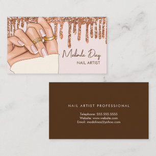 Modern Nail Artist Designer Salon Faux Glitter  Business Card