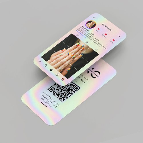 Modern Nail Artist Instagram Grid holographic Business Card