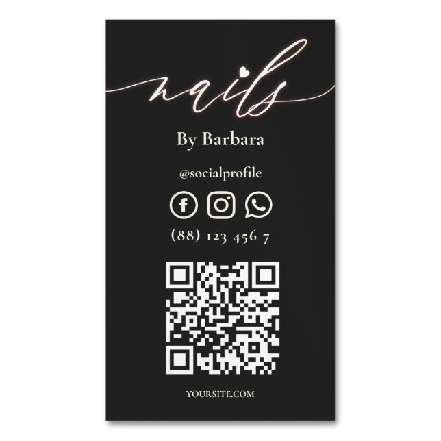 Modern Nail Artist Manicure Beauty Salon QR Business Card Magnet (Front Vertical)