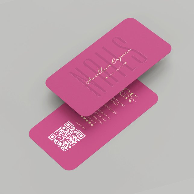 Modern Nail Artist Nail Tech Pink Gold Monogram Business Card (Modern Nail Artist Nail Salon Pink Gold Monogram)