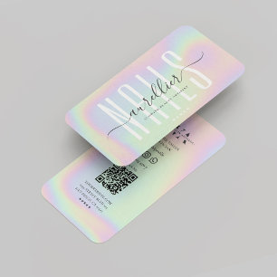 Modern Nail Artist Nails Monogram Holographic Business Card