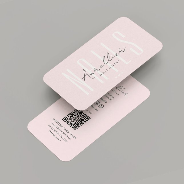 Modern Nail Artist Nails Salon Monogram Pink  Business Card (Modern Nail Artist Nails Salon Monogram Pink Business Card
)