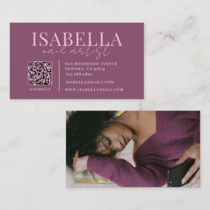 Modern Nail Artist Photo Plum Business Card