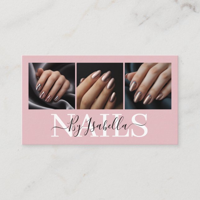Modern Nail Artist Photo Typography Business Card (Front)