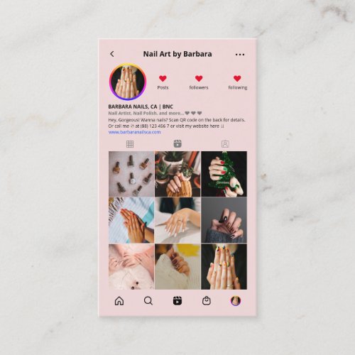 Modern Nail Artist Pink Manicurist Instagram  Business Card