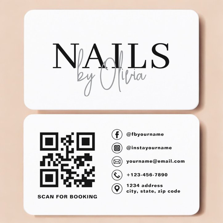 Modern Nail Artist QR Code Typography Business Card