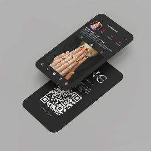 Modern Nail Artist Salon Instagram Black Business Card