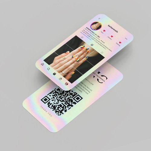 Modern Nail Artist Salon Instagram Holographic Business Card