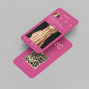 Modern Nail Artist Salon Pink Gold Instagram  Business Card