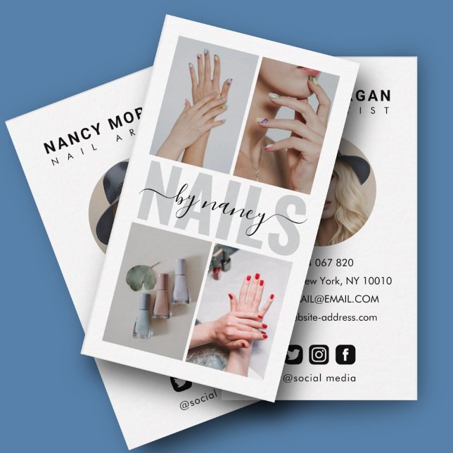 Modern Nail Artist Typography Photo Collage Business Card (Creator Uploaded)
