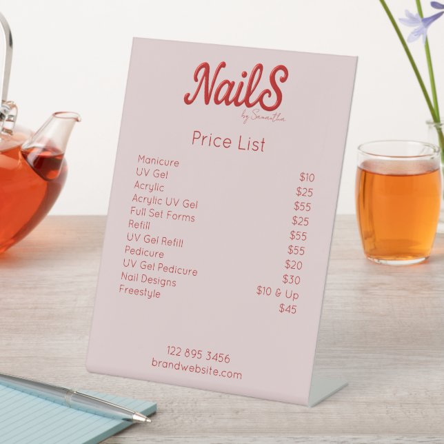 Modern Nail Salon Artist Price List Pedestal Sign (In SItu)