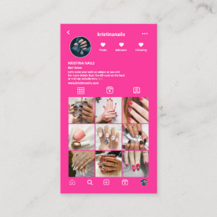 Modern Nail Salon Instagram Photo Grid Hot Pink Business Card