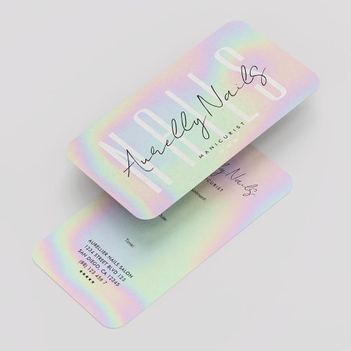 Modern Nail Tech Manicurist Holograph Appointment  Business Card