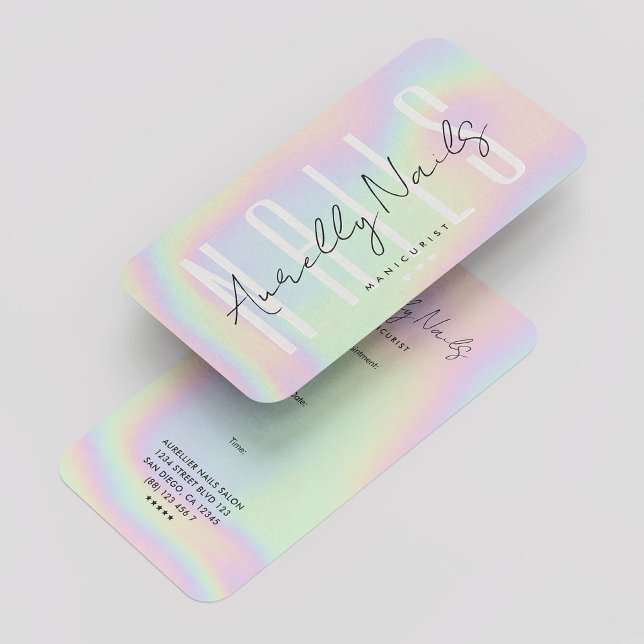 Modern Nail Tech Manicurist Holograph Appointment  Business Card (Modern Nail Tech Manicurist Holographic Appointment Business Card
)