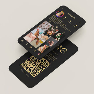 Modern Nail Technician Black Instagram Business Card