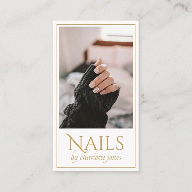 Modern Nail Technician Nail Photo Gold Business Card (Front)