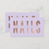 Modern nails cut out rose gold typography lavender business card (Front/Back)