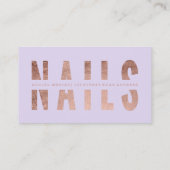 Modern nails cut out rose gold typography lavender business card (Back)