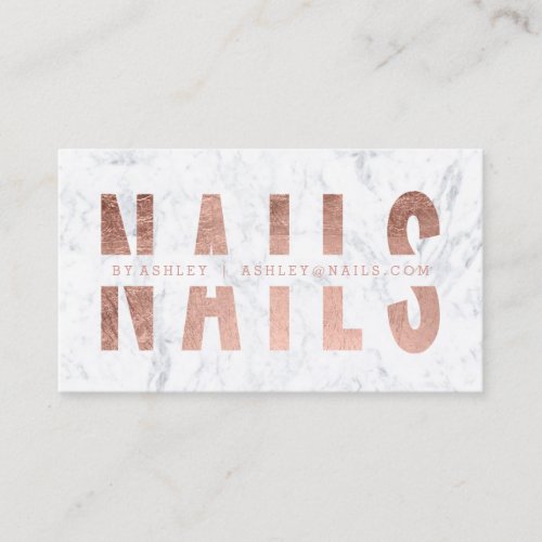 Modern nails lashes cut out rose gold marble business card