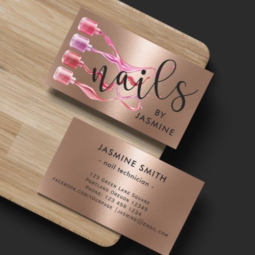 Modern Nails Rose Gold Foil Business Card