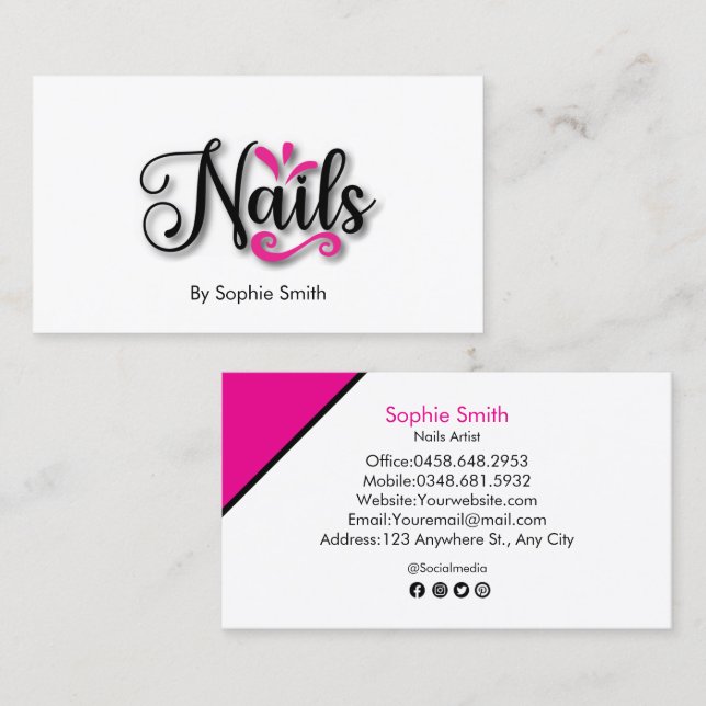 Modern Nails script logo Business Card (Front/Back)