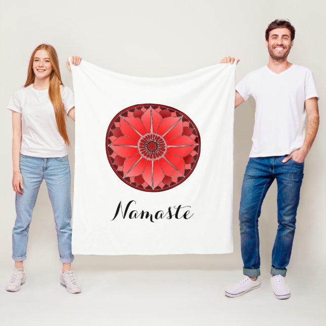 Modern Namaste Red Mandala Fleece Blanket (In Situ)