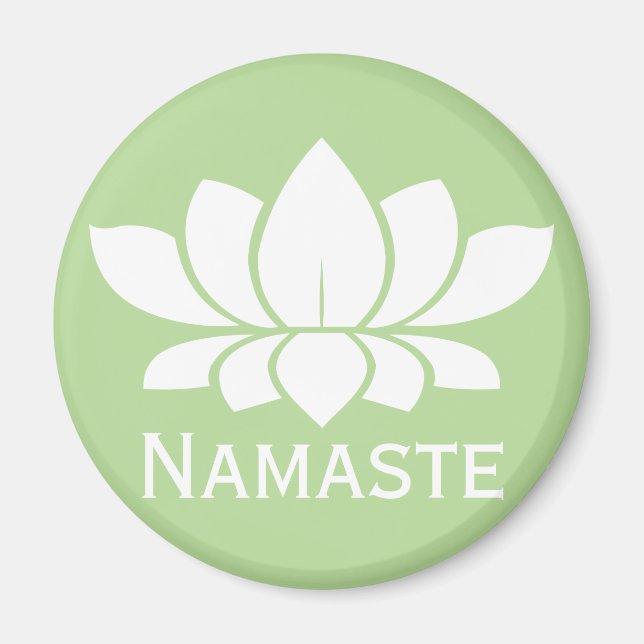 Modern Namaste White Lotus Flower Magnet (Front)