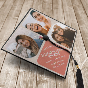 Modern Name 3 Photo Graduation Cap Topper