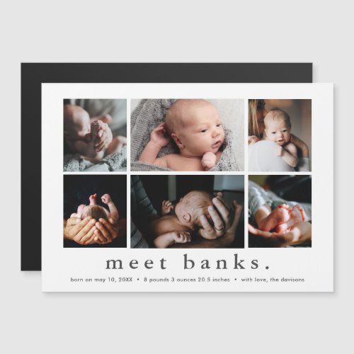 Modern Name 6 Photo Collage Baby Thank You Magnetic Invitation