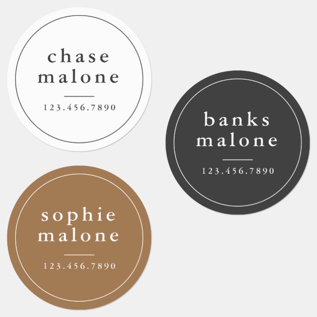 Modern Name and Phone Number Kids School Supplies Labels (Group)