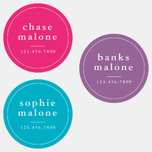 Modern Name and Phone Number Kids School Supplies Labels