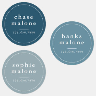 Modern Name and Phone Number Kids School Supplies Labels
