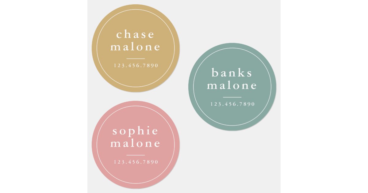 Modern Name and Phone Number Waterproof Labels | Zazzle