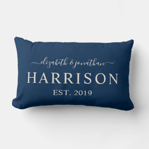 Modern Name and Year Established Navy Blue Lumbar Pillow