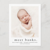 Modern Name Baby Photo Birth Announcement Postcard