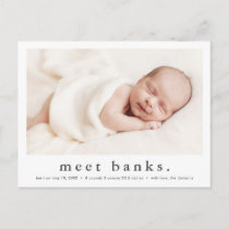 Modern Name Baby Photo Birth Announcement Postcard