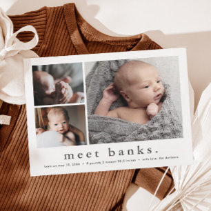Modern Name Baby Photo Collage Birth Announcement Postcard