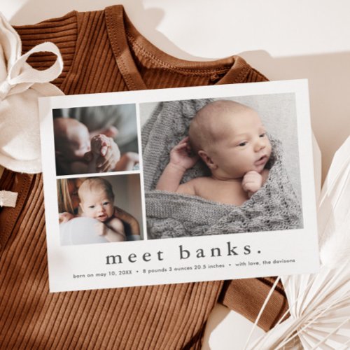 Modern Name Baby Photo Collage Birth Announcement Postcard