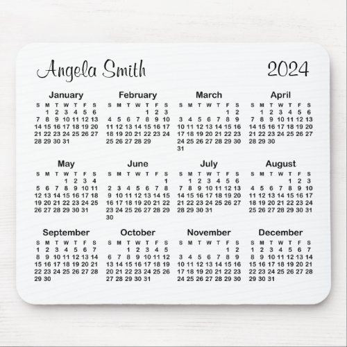 Modern Name Black and White 2024 Calendar Mouse Pad