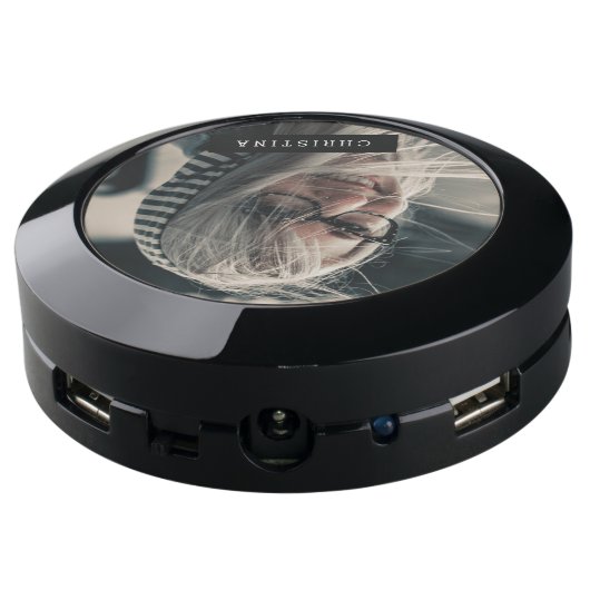 Modern Name Change Your Photo USB Charging Station (Angled Back)