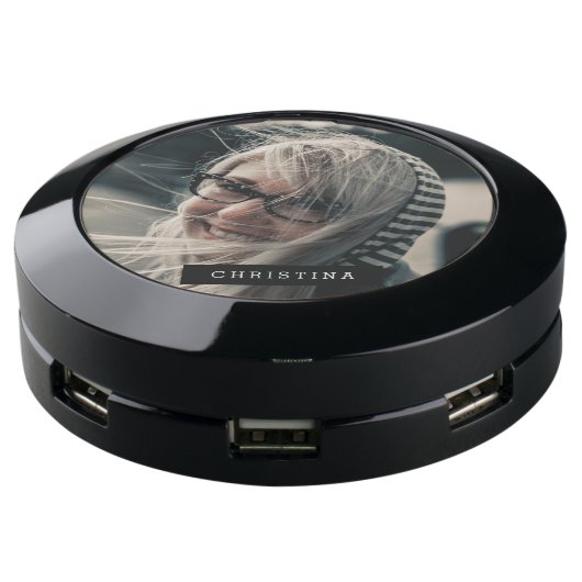 Modern Name Change Your Photo USB Charging Station (Angled)
