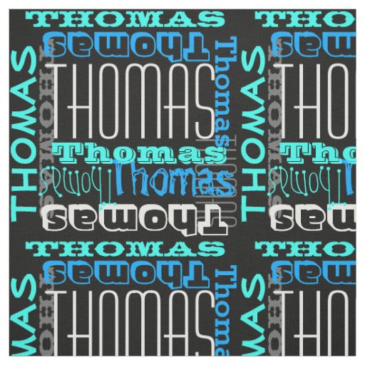 Modern Name Collage Kids/Boys Blue Fabric