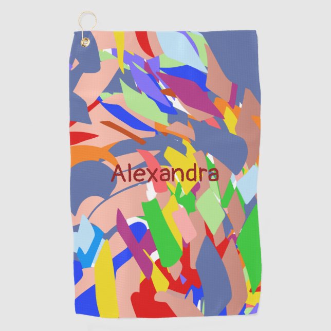 Modern Name Custom Abstract Colorful Golf Towel (Front)