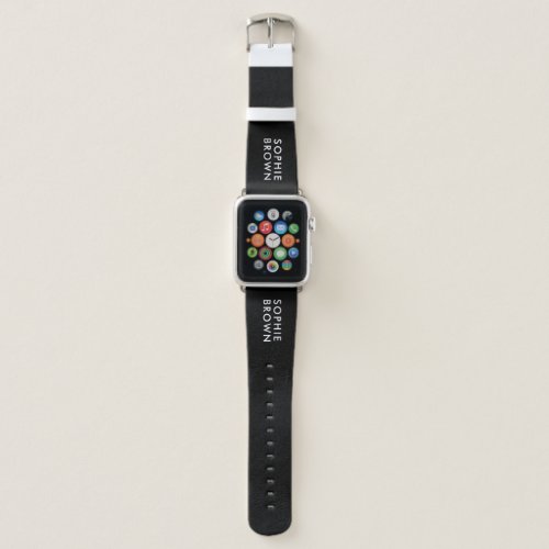 Modern Name  Custom Black Stylish Minimalist Apple Watch Band