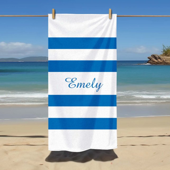 Modern Name French Blue Striped Pool  Beach Towel (Modern Name French Blue Striped Pool Beach Towel)