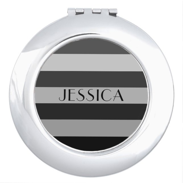 Modern Name Gray Stripes Pattern Vanity Mirror (Front)