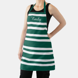 Modern Name Green Striped Pattern Apron