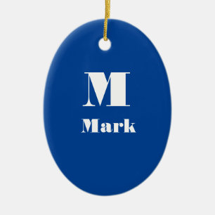 Modern Name Initial Solid Color Navy Blue Ceramic Ornament