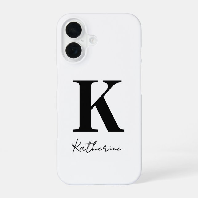 Modern Name Initial White Black Personalize Iphone Case (Back)