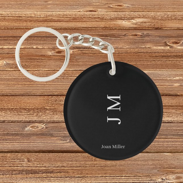Modern Name & Initials Chic Black Keychain (Creator Uploaded)